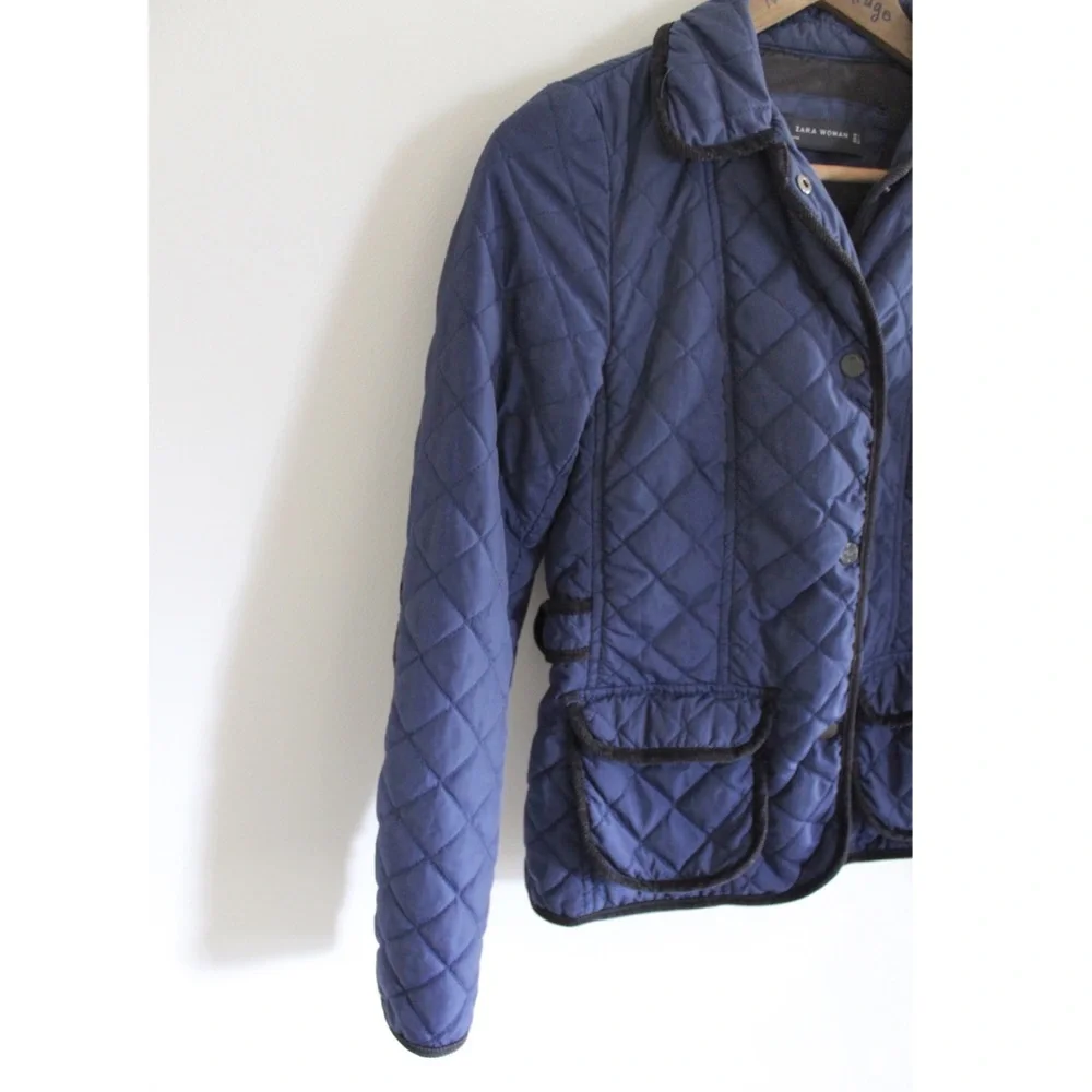 Zara Blue Contrasting Quilted Button Jacket Small Preowned - Picture 3 of 9